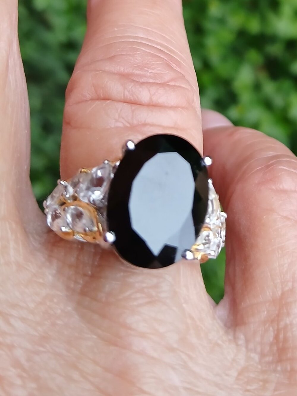 Thai Black Spinel w/White Topaz Ring
